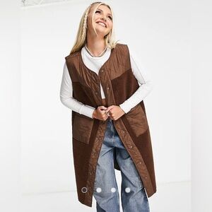 Noisy May nmsakiran longline mixed quilted teddy vest brown size medium